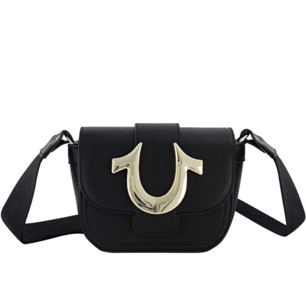 NWT TRUE RELIGION MINI FLAP CROSSBODY BAG BLACK HORSESHOE PURSE